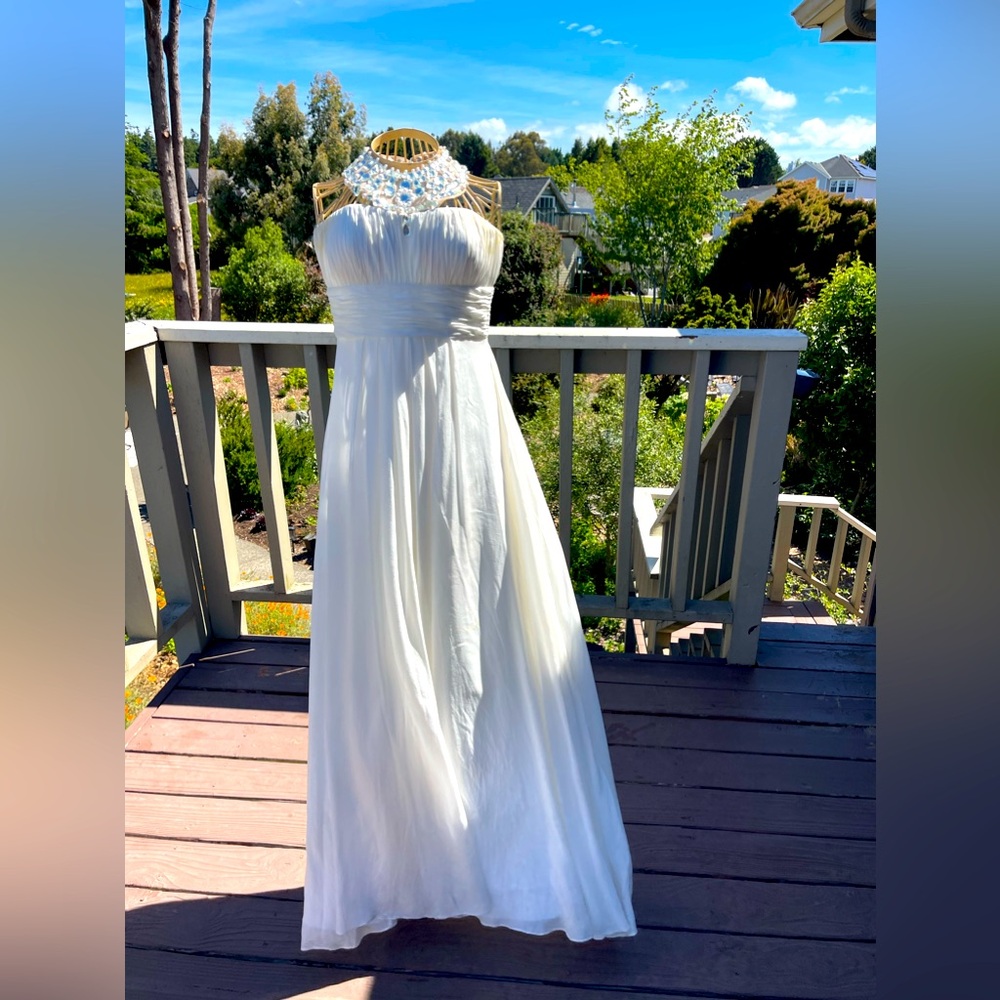 Long silk dress.